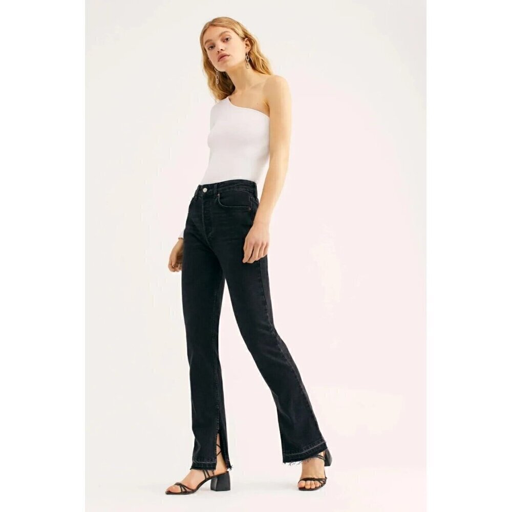 We The Free People Jeans Emmy Split Hem Bootcut High Rise Black Women's Size 28